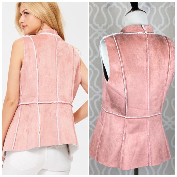 Classic Pink Sherpa Suede Vest - Picture 7 of 8